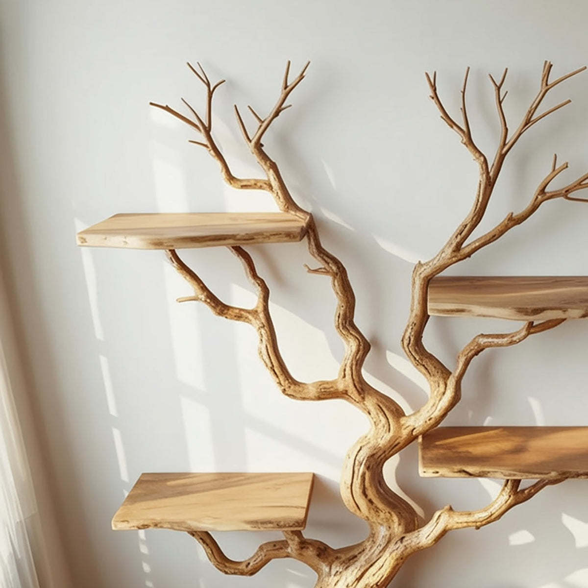 Live Edge Solid Wood Tree Branch Biophilic Design Bookshelf
