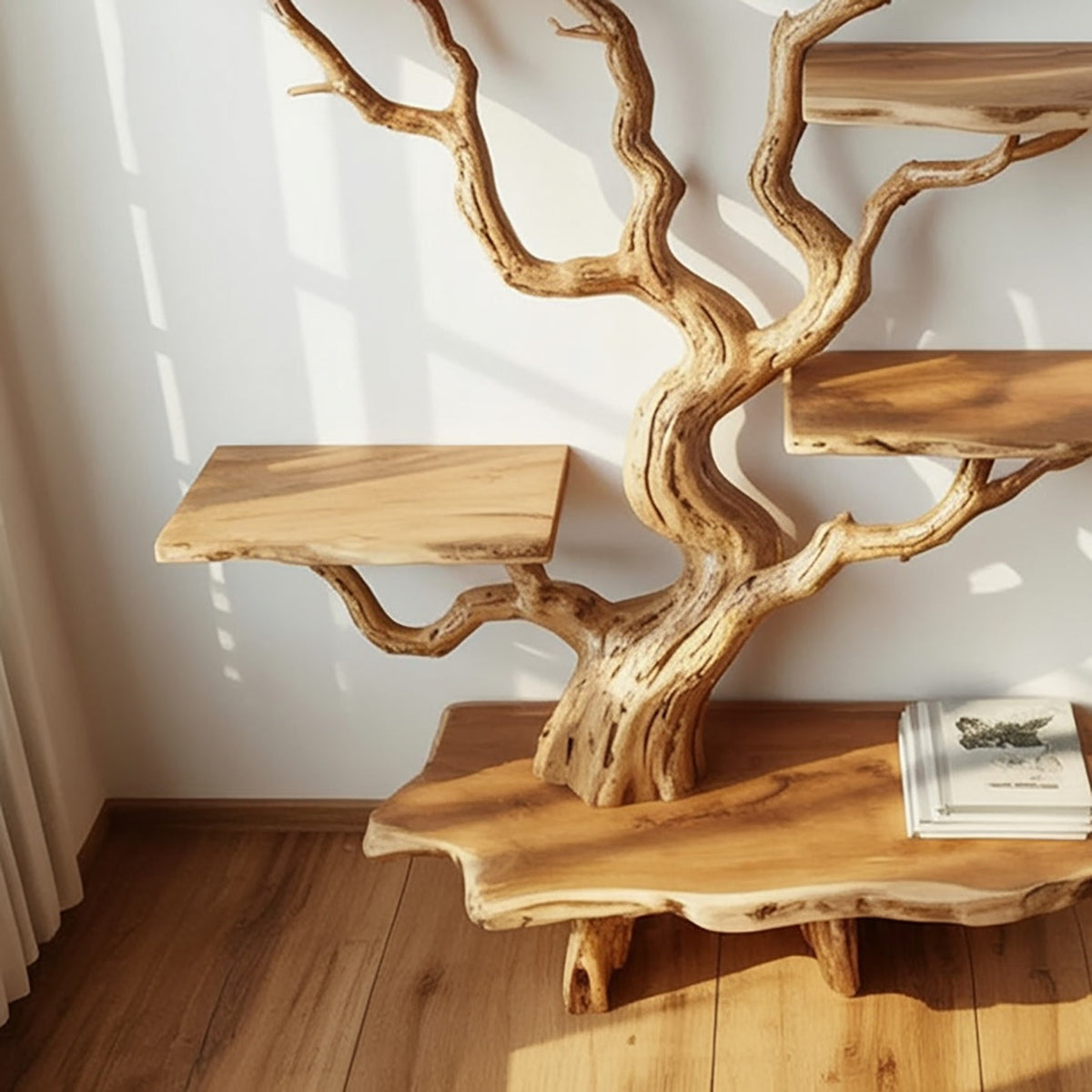 Live Edge Solid Wood Tree Branch Biophilic Design Bookshelf