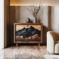 Carved Wood Sideboard Cabinet, Curved Drawer Rustic Credenza