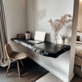Wall Mounted Floating Desk, Black Finish Solid Wood Slab for Bedroom