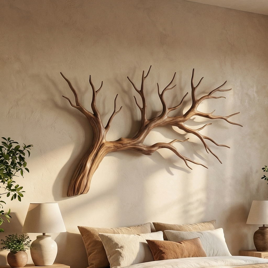 Tree Root Wall Art, Organic Wood Sculpture for Bedroom Decor