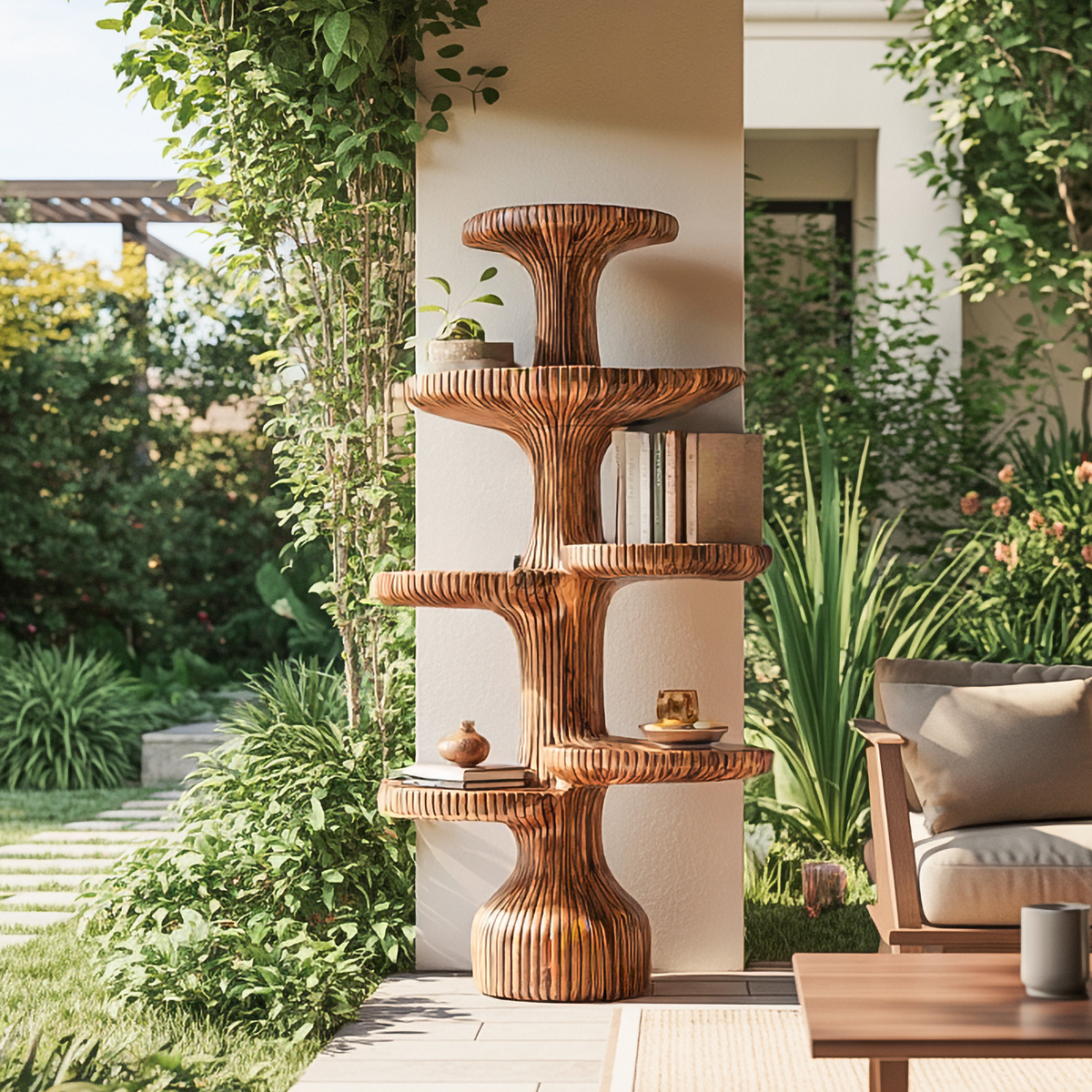 Tiered Tree Branch Bookshelf, Sculptural Floating Wood Wall Bookcase