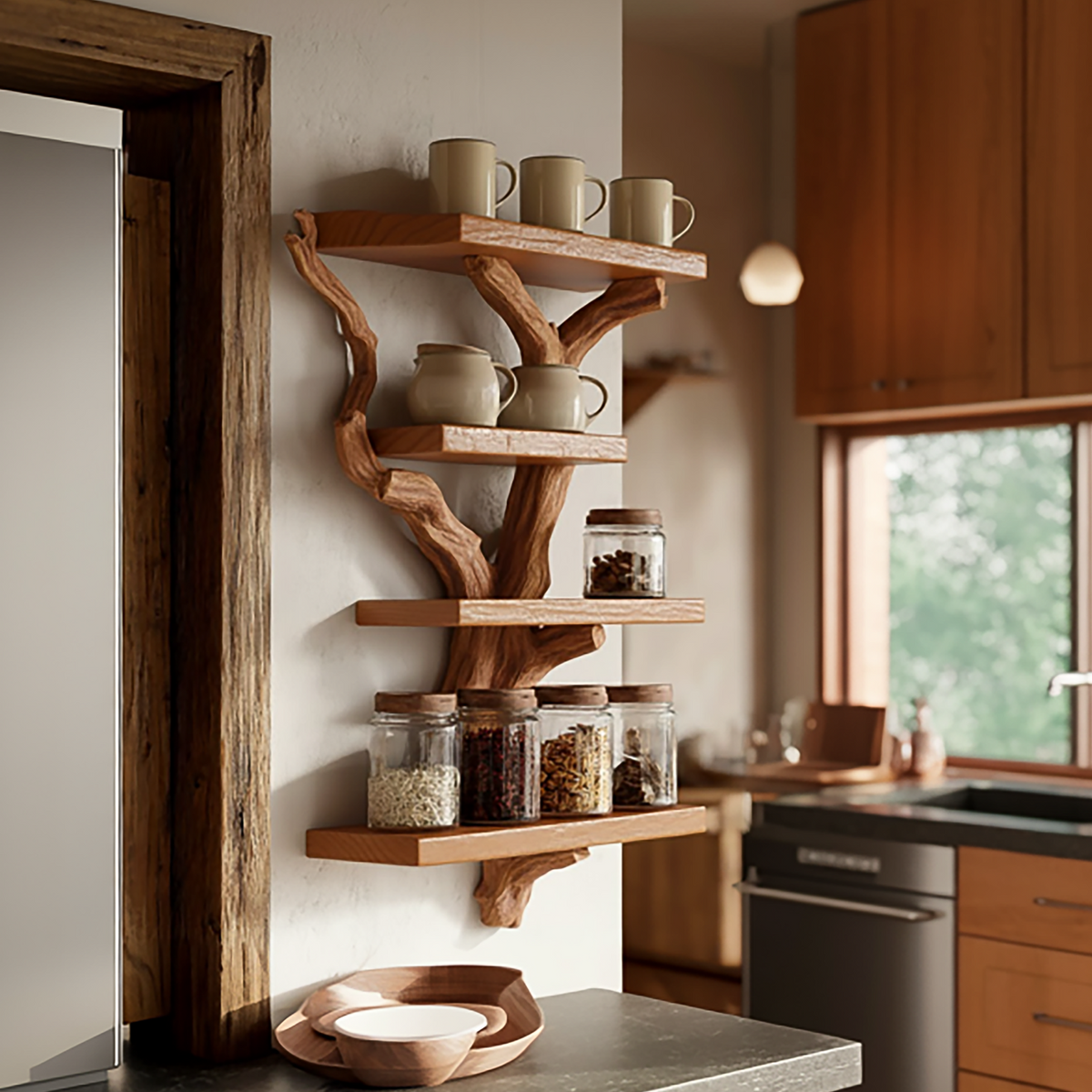 Artistic Branch Kitchen Wall Shelf Kitchen Interior Functional Decor
