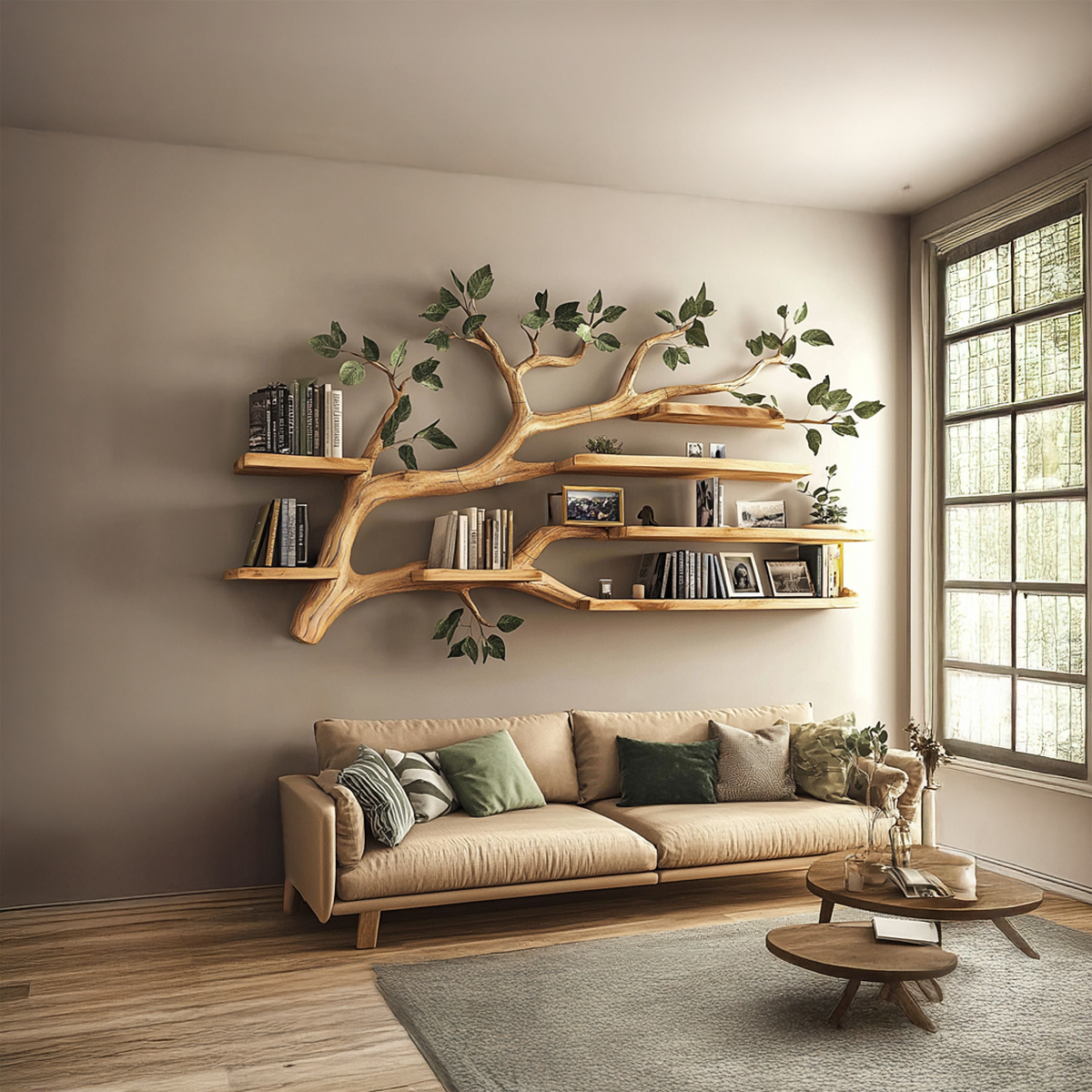 Small Branch Wall Shelf with Floating Boards for Reading Nooks