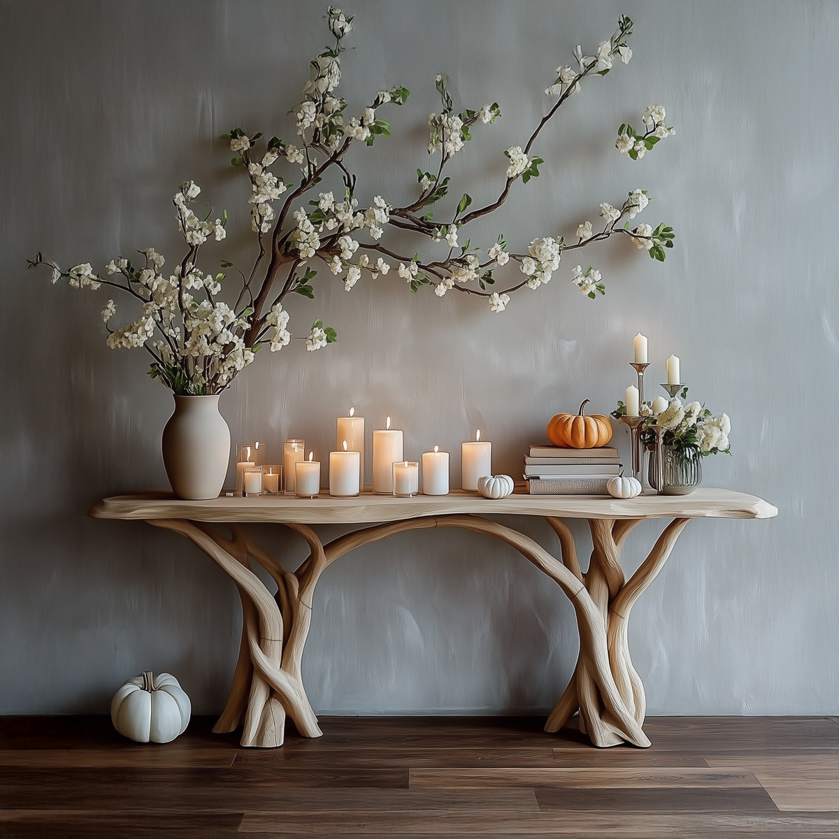 Rustic Driftwood Hall Table With Live Edge Top, 30 To 70 Inch