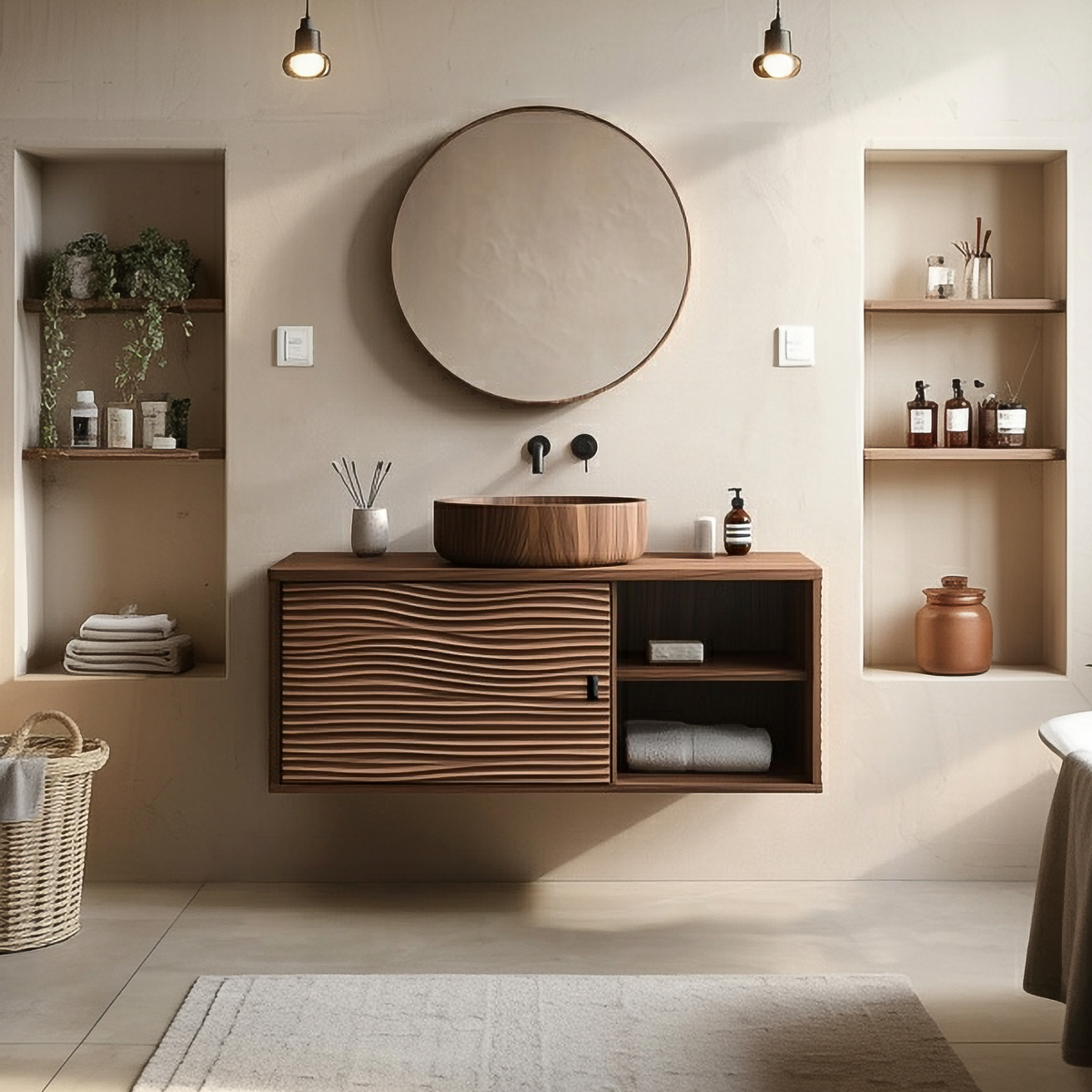 Mid Century Cabinet Bathroom Vanity Floating Wood Bathroom
