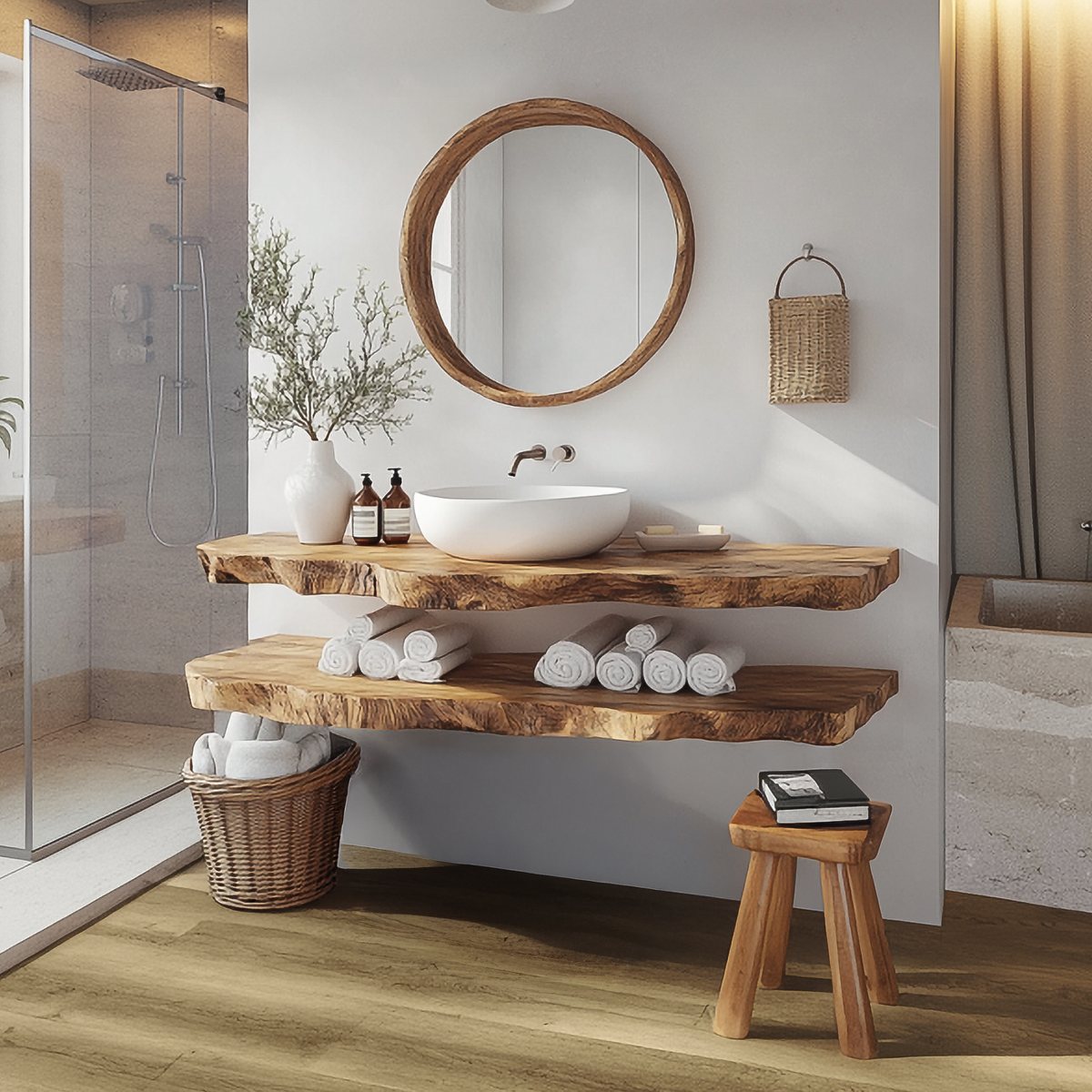 Mid Century Bathroom Vanity Shelf Elegant Wood Bathroom Look