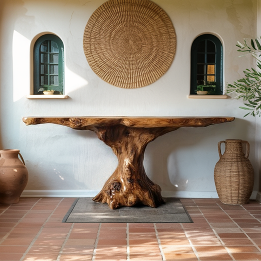 Live Edge Console Table, Sculpted Root Base Solid Wood Accent Table