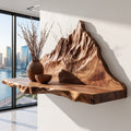 Mountain Landscape Relief Solid Wood Floating Shelf Live Edge Display Ledge