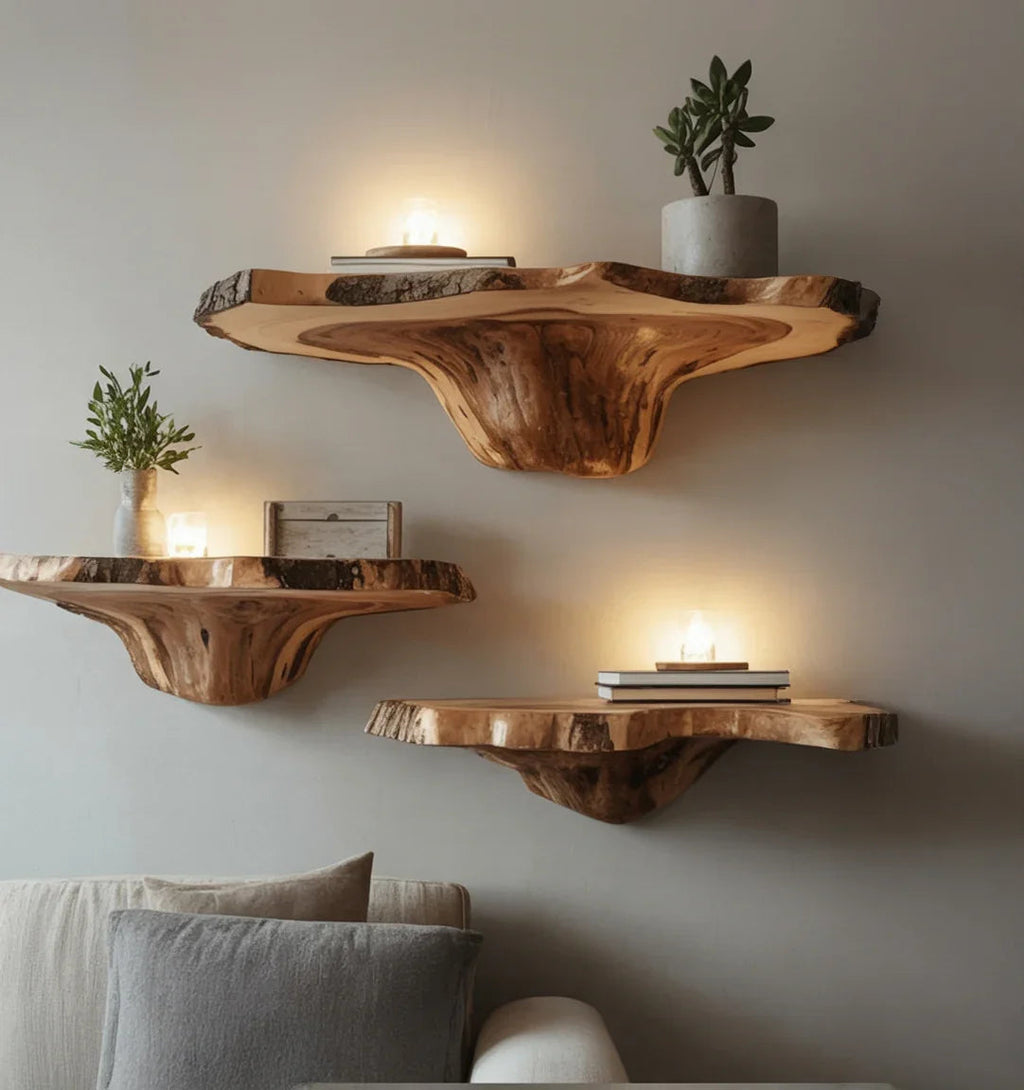 Raw Bark Mushroom Floating Shelf