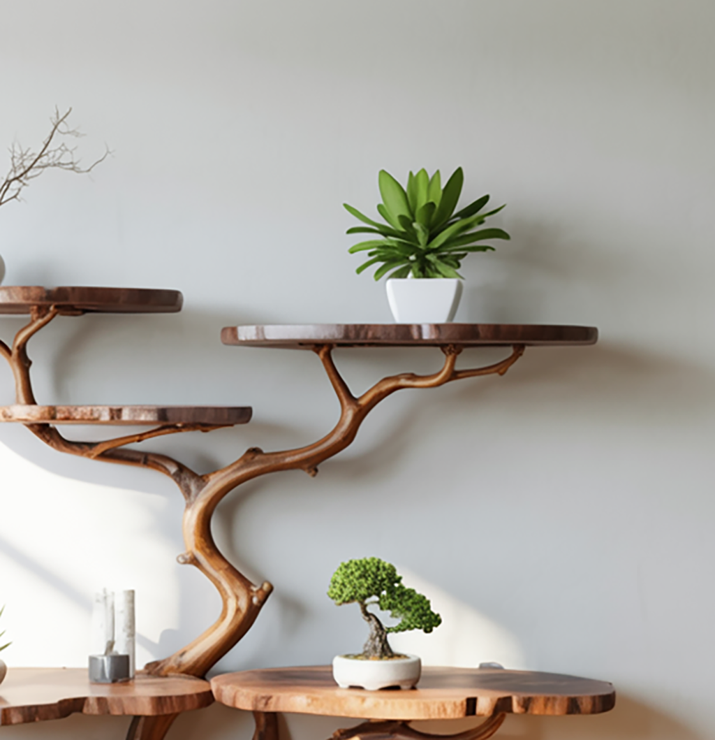 Natural Wooden Wall Shelf For Plants & Decor