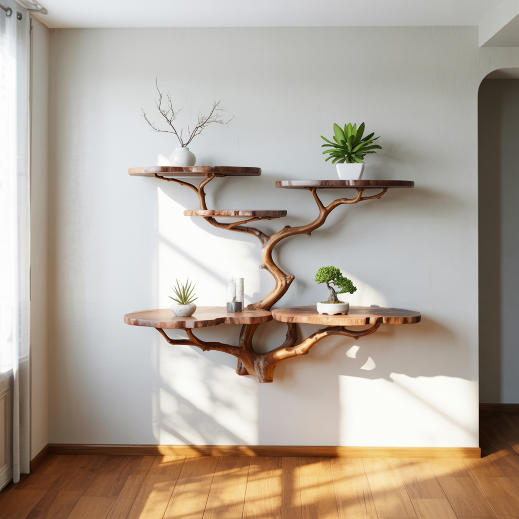 Natural Wooden Wall Shelf For Plants & Decor