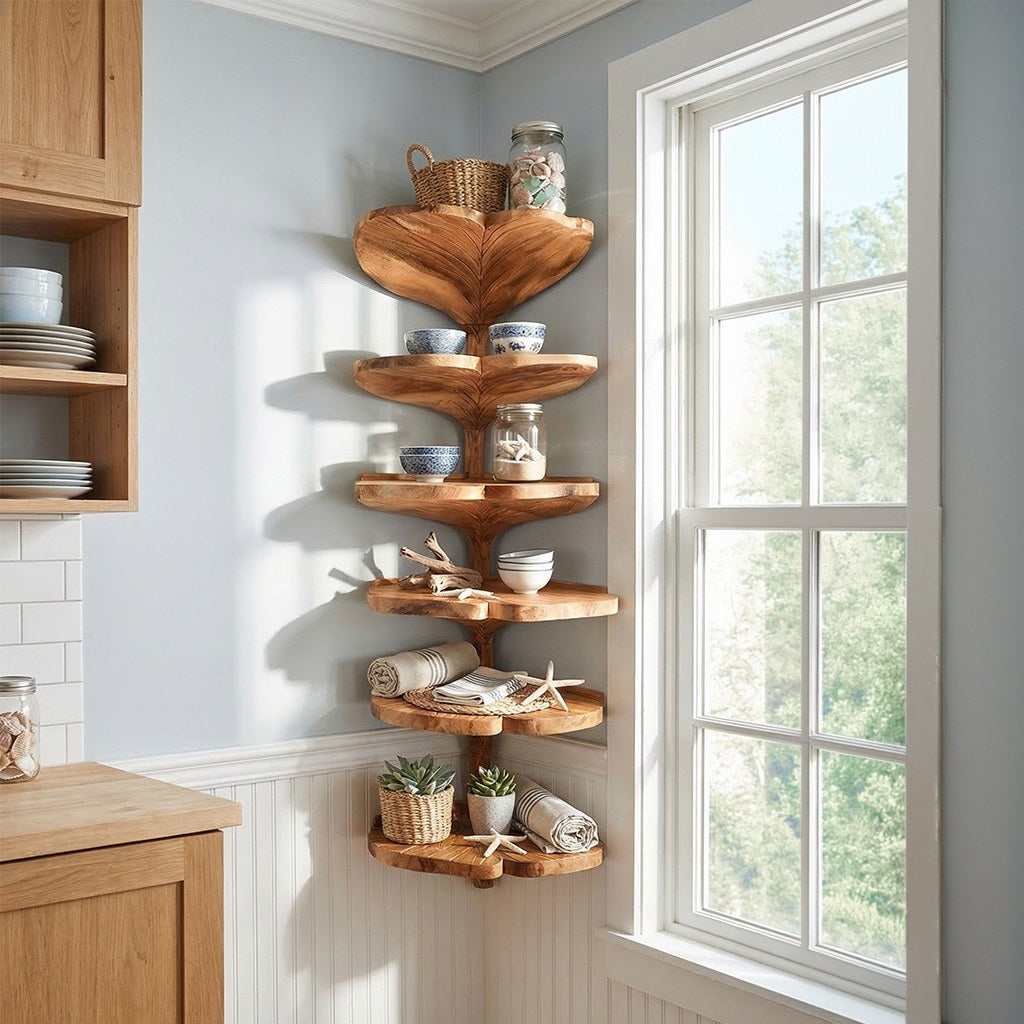 Mid Century Leaf Shape Corner Shelf Kitchen Wall Organizer