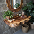 Organic Live Edge Solid Wood Bathroom Vanity Shelf With Integrated Sink