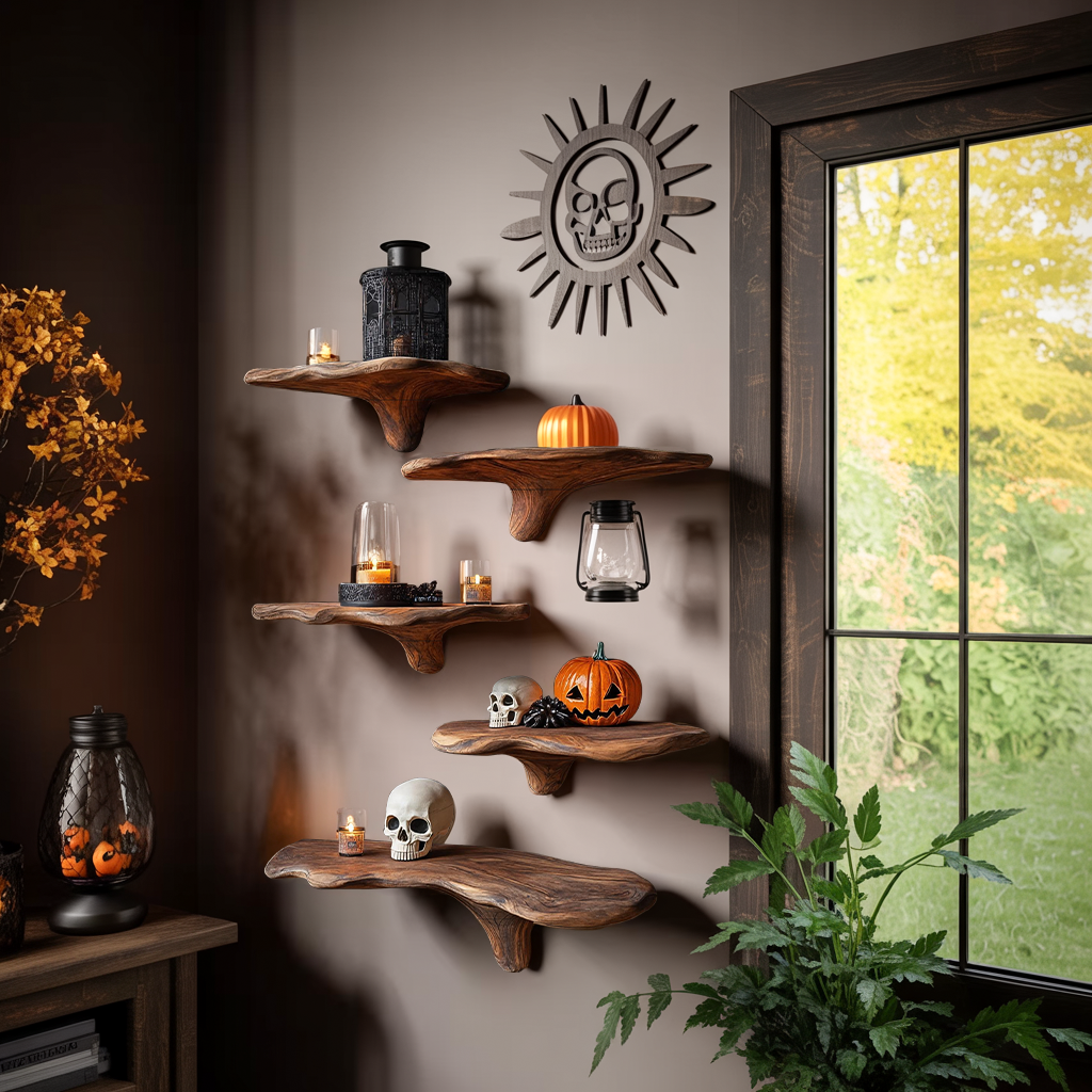 Mushroom Cap Live Edge Wood Wall Shelf for Plants and Fall Decor