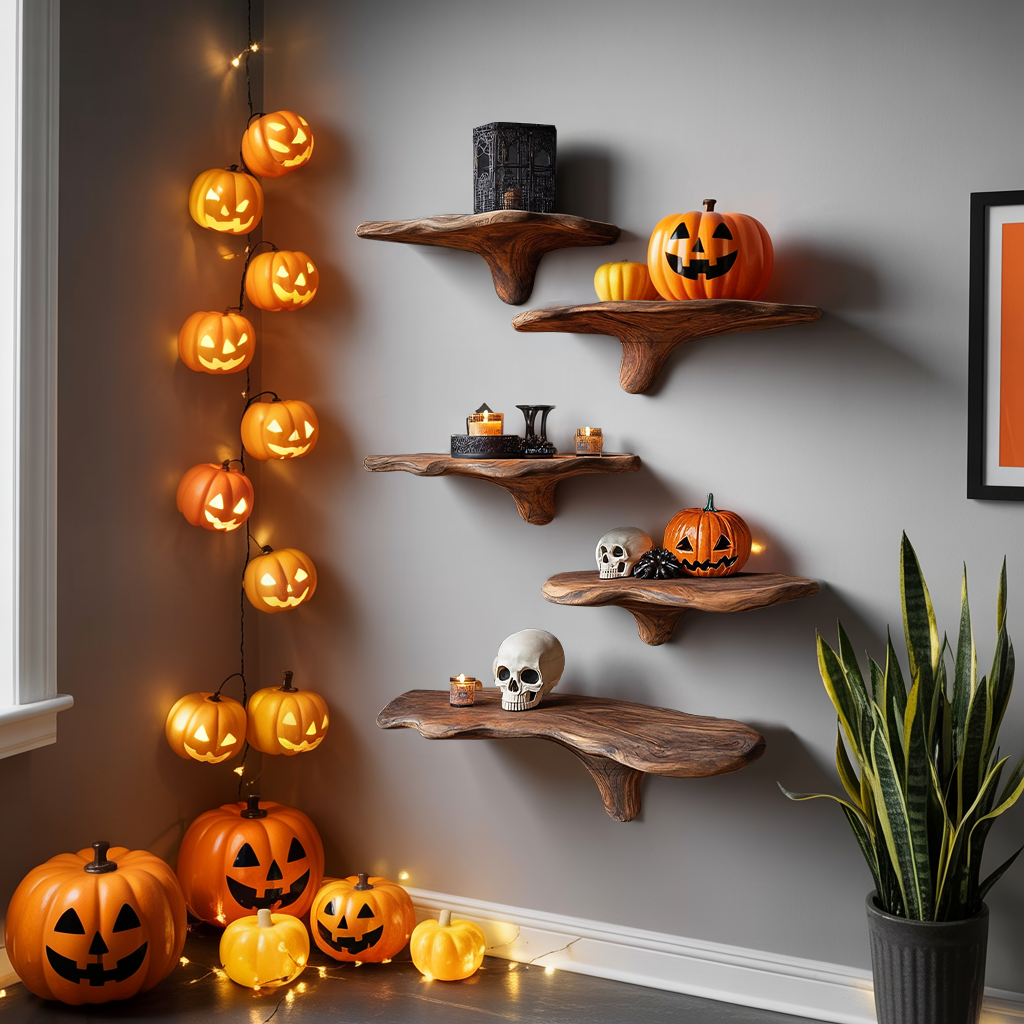 Mushroom Cap Live Edge Wood Wall Shelf for Plants and Fall Decor