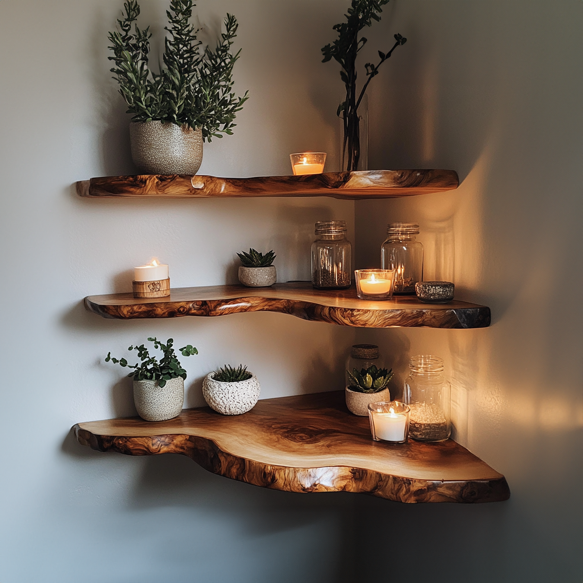 Floating Wood Corner Book Ledge For Two Walls, 10 To 24 Inch