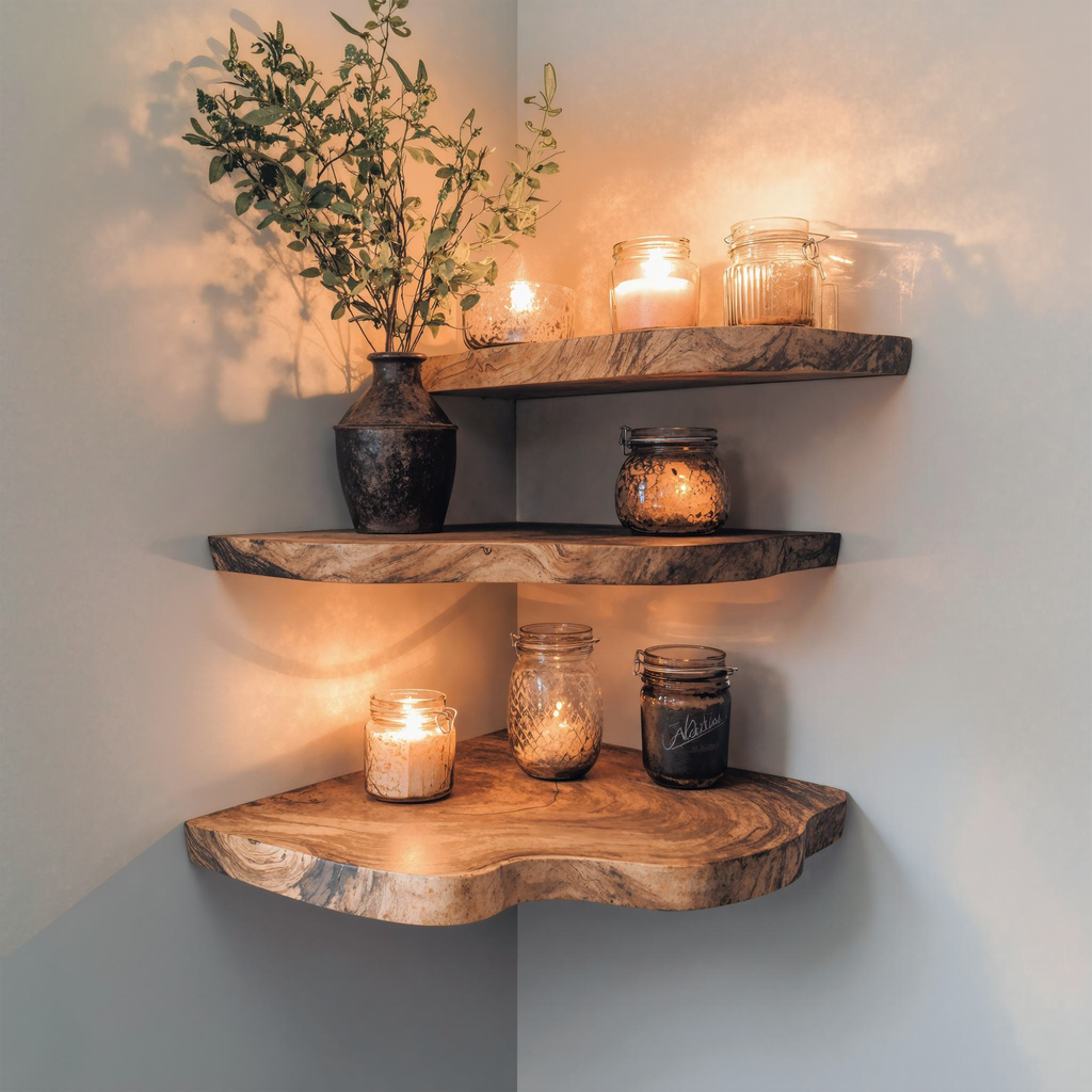 Corner Shelving Unit, Solid Wood Floating Wall Shelf for Books