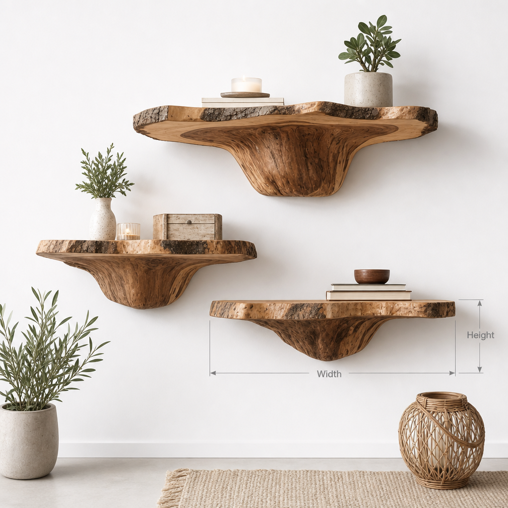 Raw Bark Mushroom Floating Shelf