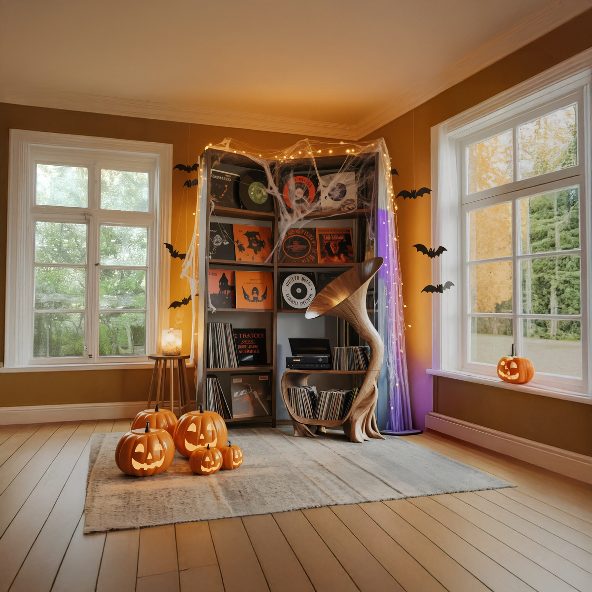 Farmhouse Solid Wood Record Stand For Bedroom Halloween Furniture