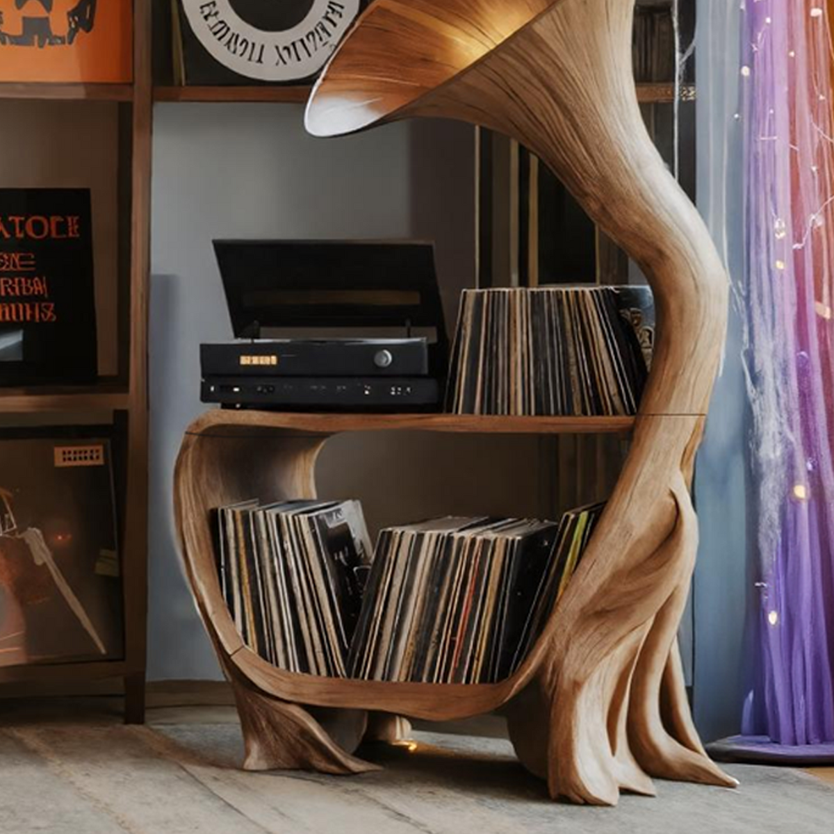 Farmhouse Solid Wood Record Stand For Bedroom Halloween Furniture