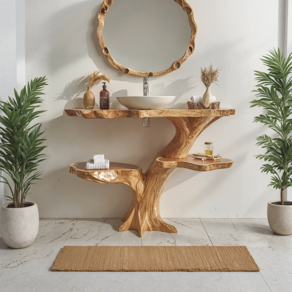 Live Edge Wood Floating Bathroom Vanity Counter Shelf