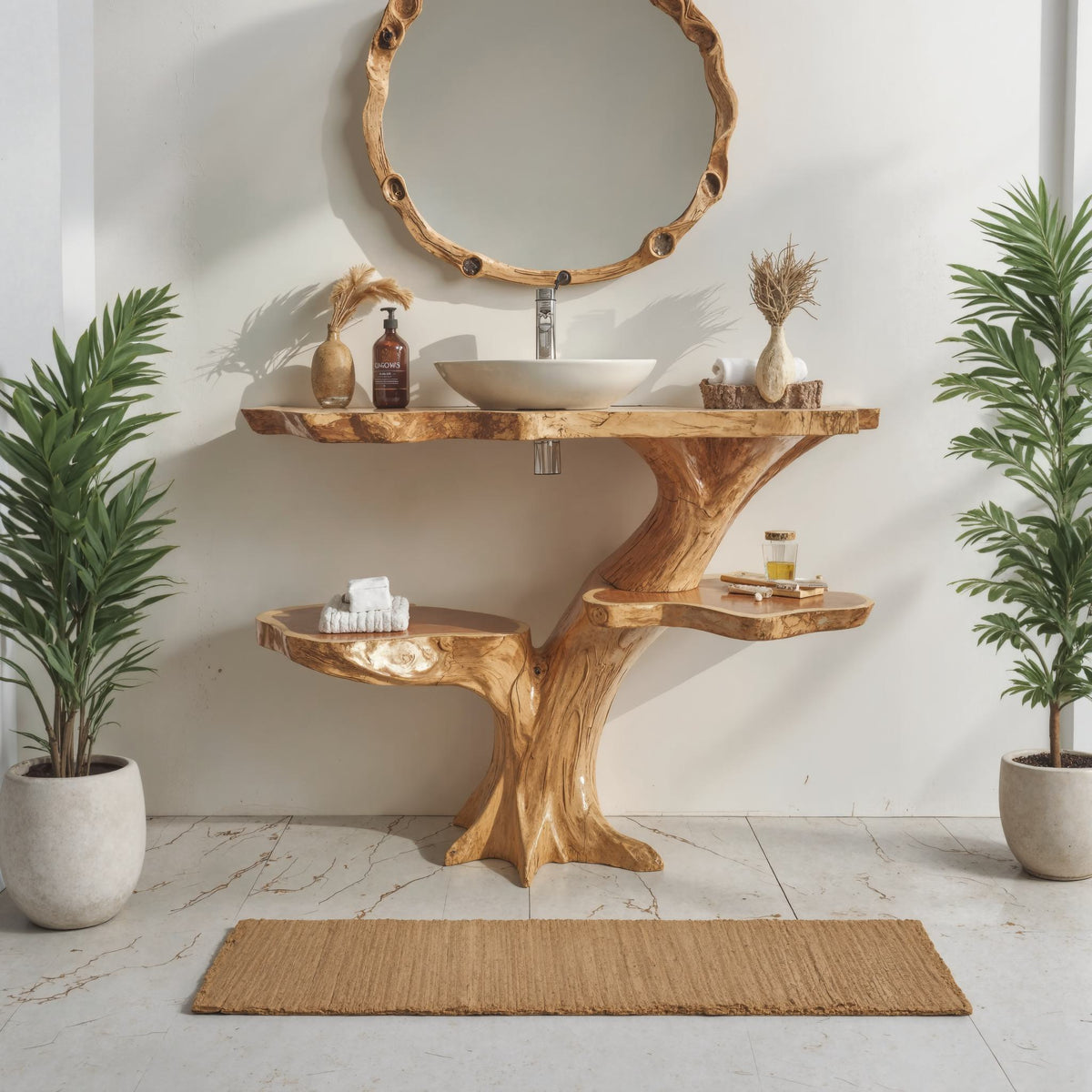 Live Edge Wood Floating Bathroom Vanity Counter Shelf
