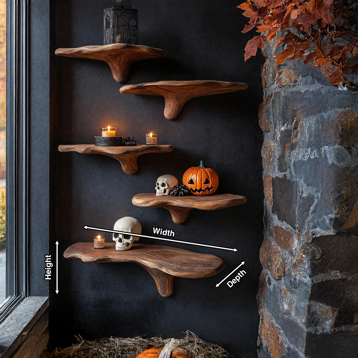 Mushroom Cap Live Edge Wood Wall Shelf for Plants and Fall Decor
