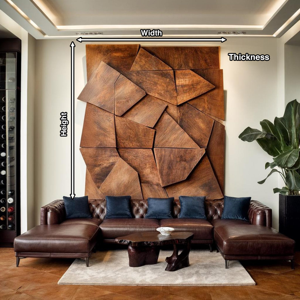 Abstract Faceted Wood Panel Wall Art, 55 in Wide, 39 to 71 in Tall