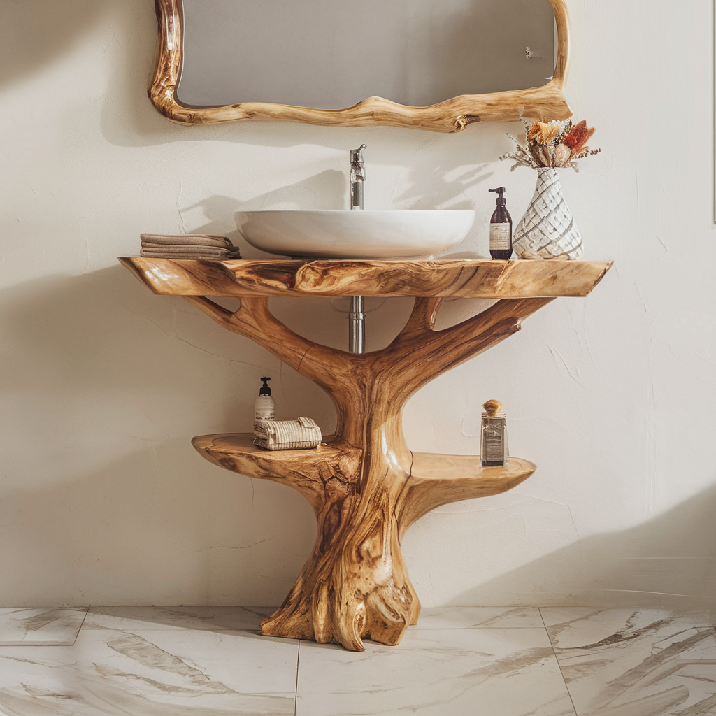 Reclaimed Wood Live Edge Bathroom Vanity in Farmhouse Style