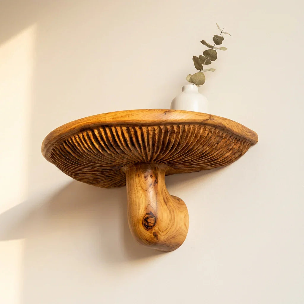 Sculpted Mushroom Floating Shelf With Carved Gill Detail