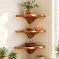 Sculptural Hand-Carved Mushroom Solid Wood Corner Floating Shelf & Biomorphic Wall Display Ledge