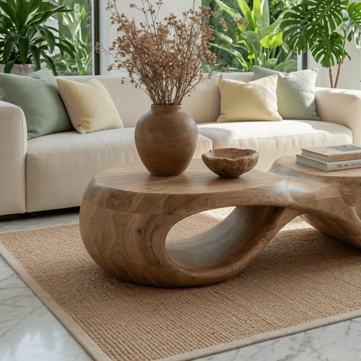 Sculptural Organic Live Edge Wood Coffee Table Biophilic Living Room Table
