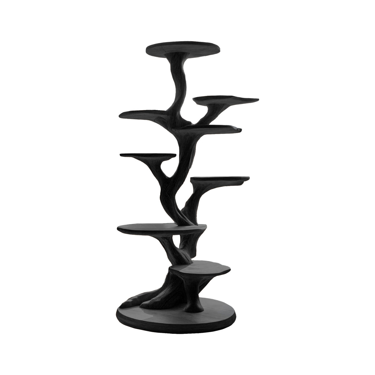 Sculpted Solid Wood Tree-Inspired Cat Tree with Staggered Platforms in Black finish