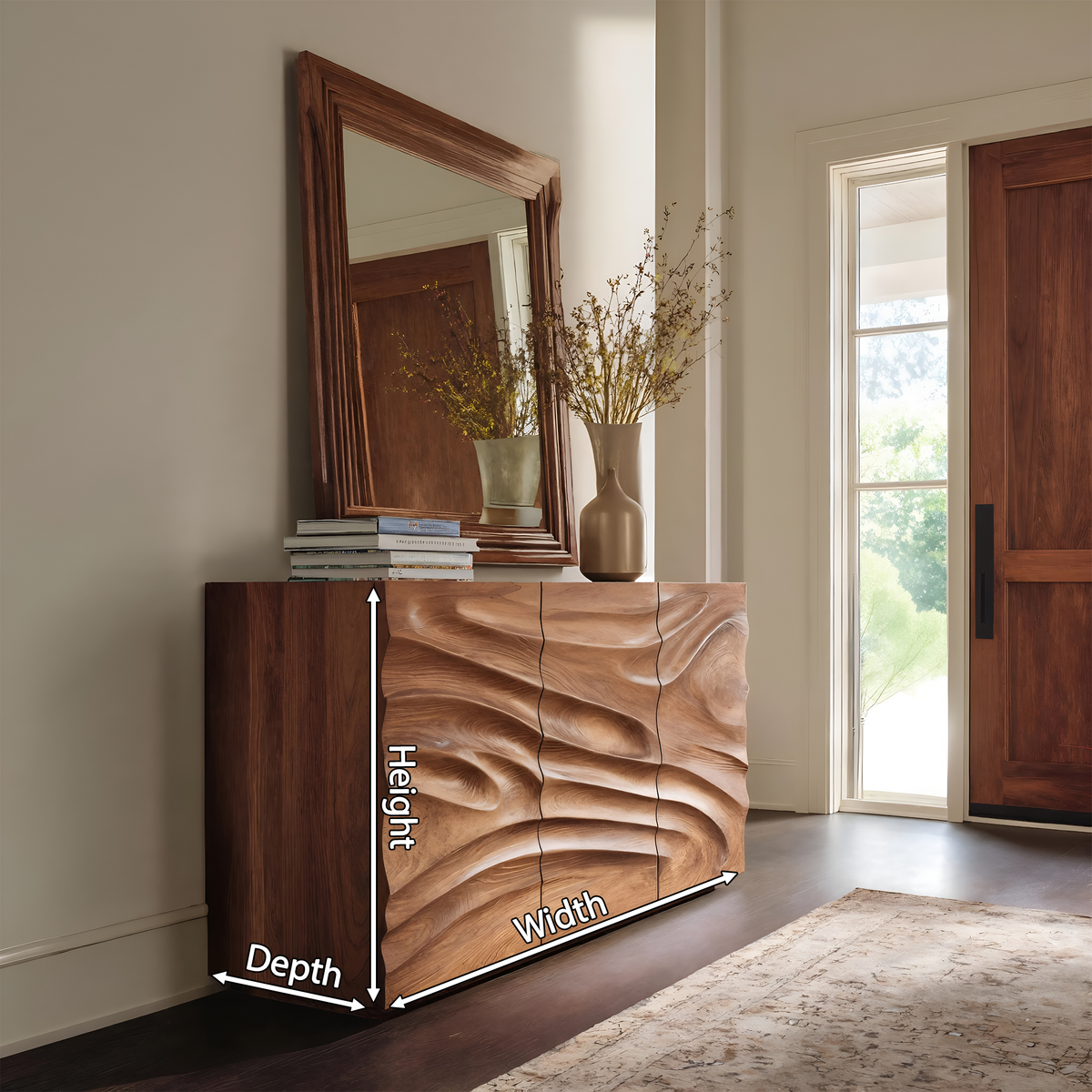 Artisan Sideboard Hand Carved Sculptural Design For Living Room