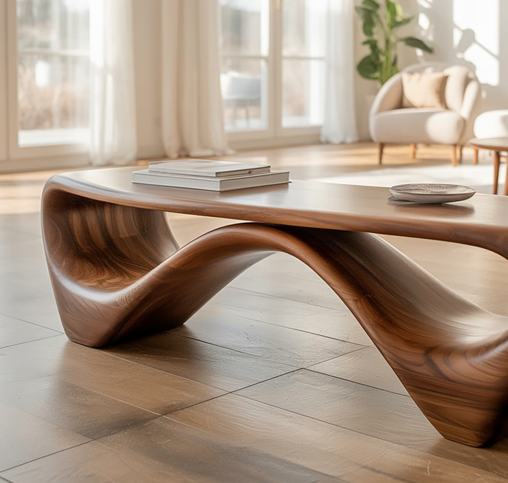 Solid Walnut Sculptural Bench