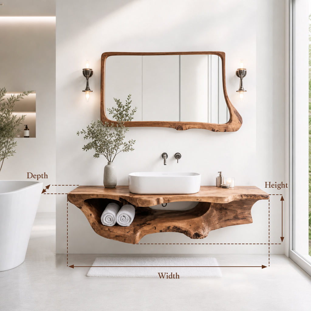 Solid Wood Live Edge Floating Bathroom Vanity With Organic River Edge