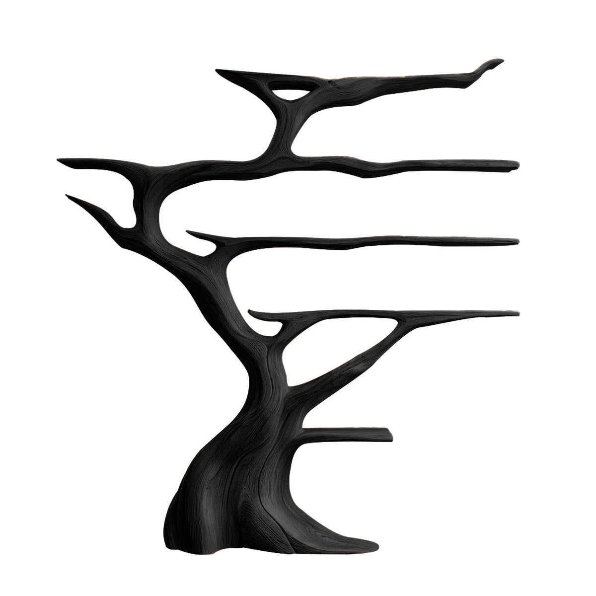 Solid Hardwood Tree Wine Rack with Integrated LED Backlighting in Black finish