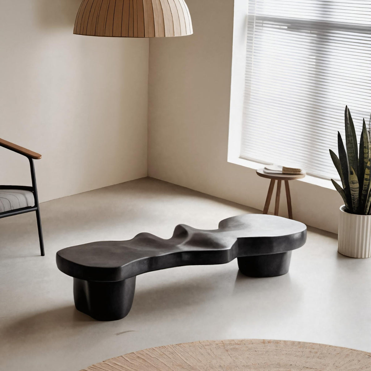 Contemporary Sculptural Wood Bench For Modern Living Room Or Gallery