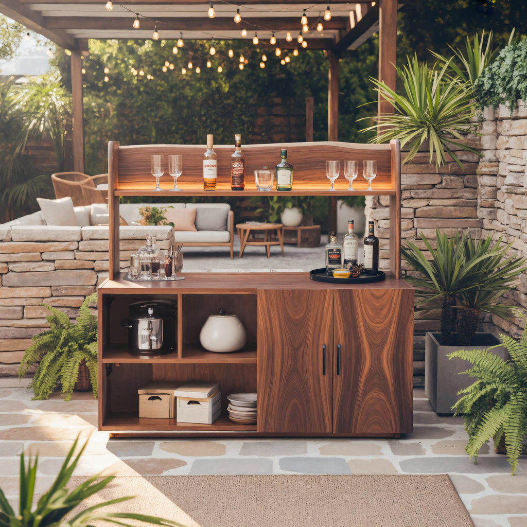 Contemporary Outdoor Bar Table With Hidden Storage For Garden Or