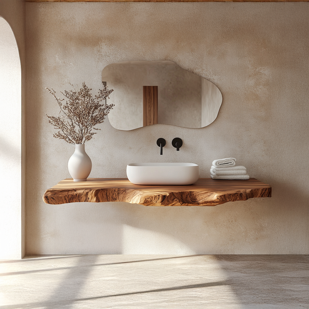 Live Edge Bathroom Vanity Stand, Spa-Style Solid Wood with Open Shelf