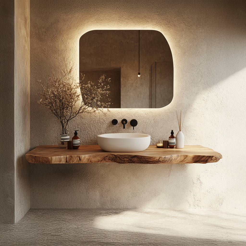 Narrow Live Edge Floating Bathroom Console Shelf, 16 To 40 Inch