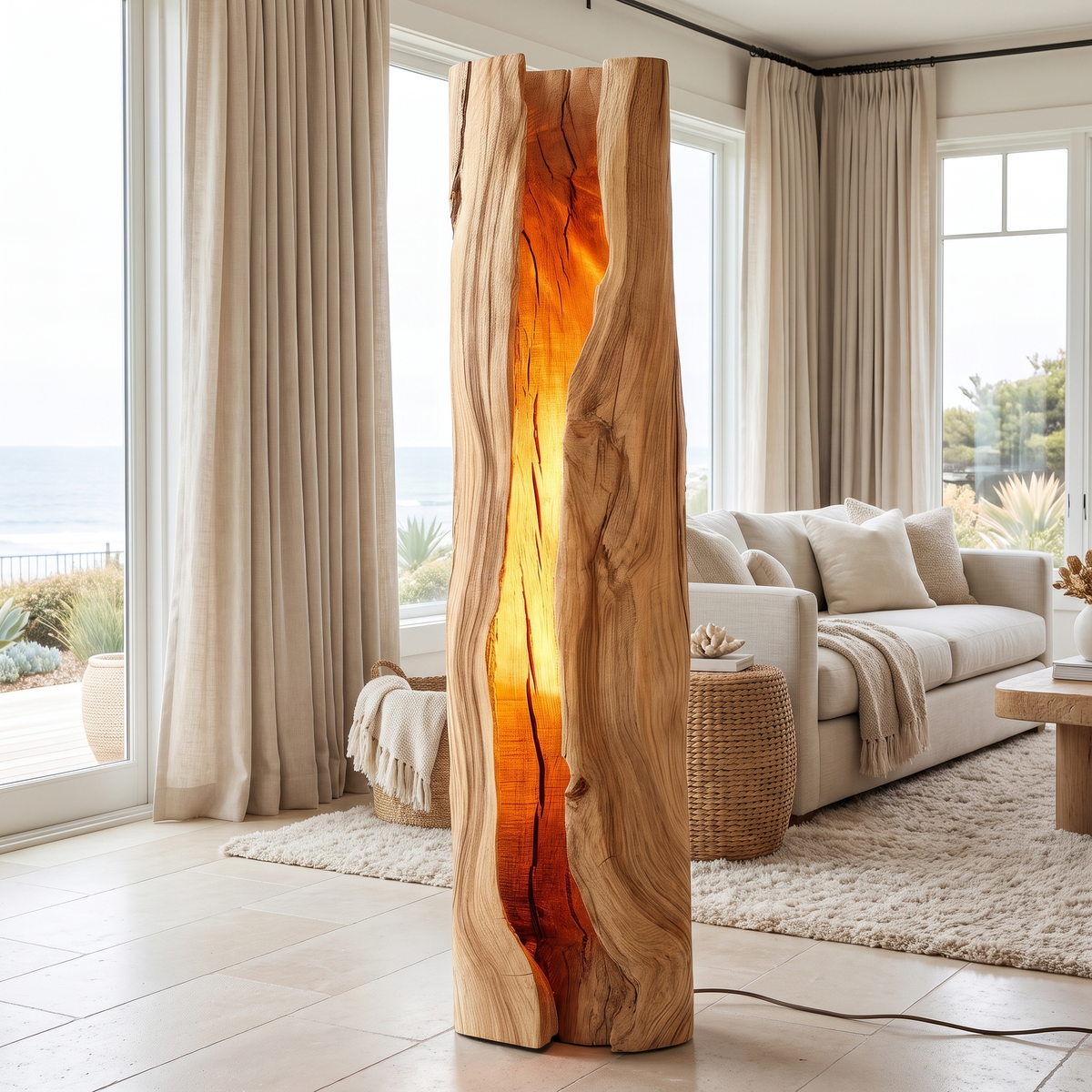 Solvaryn Sculpted Live Edge Integrated LED Wood Floor Lamp