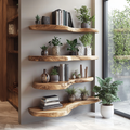 Floating Bookshelf, Rustic Live Edge Solid Wood for Living Room
