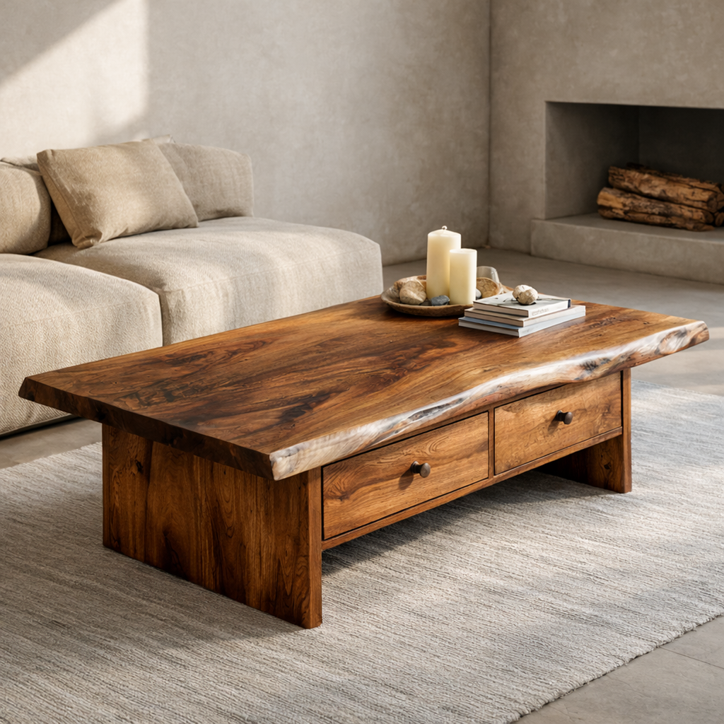Low Profile Solid Wood Coffee Table Timeless Living Room Interior