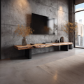 Low TV Stand, Mid Century Modern Natural Wood Slab Media Console