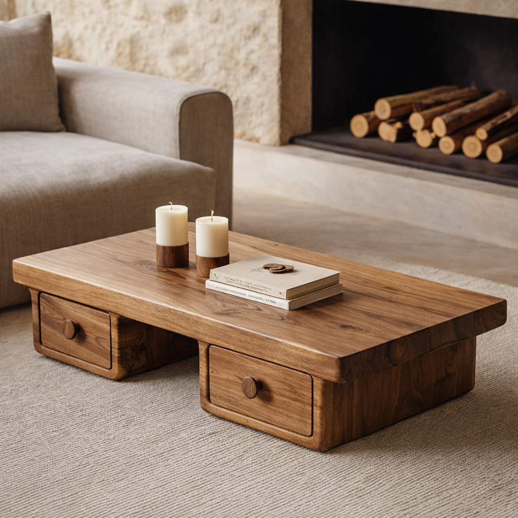 Small Tamarind Wood Coffee Table With Hidden Storage, 30 To 50 Inch