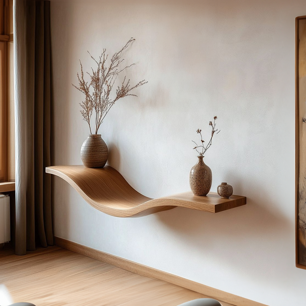 Wave Wall Shelf, Modern Curved Floating Shelf in Rustic Solid Wood