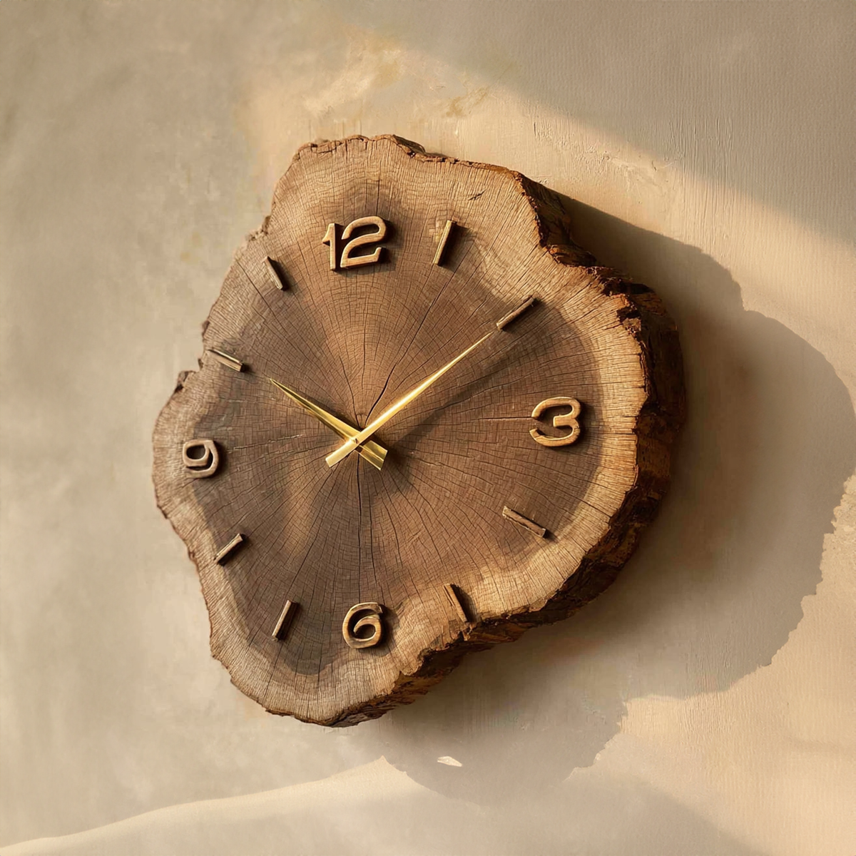 Wall Clock, Rustic Tree Slice Solid Wood with Roman Numerals
