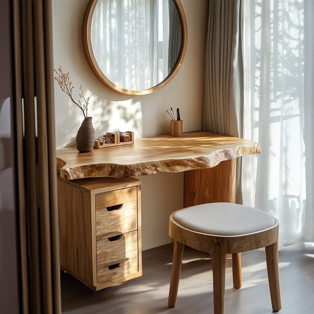Japandi Solid Wood Floating Dressing Table Live Edge Bedroom